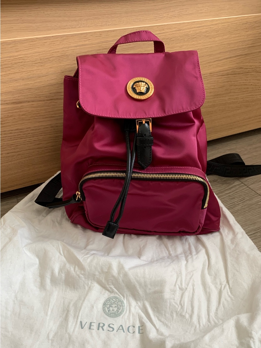 Versace Nylon Medusa Backpack Magenta Pink Made in Italy 1002876 EUC